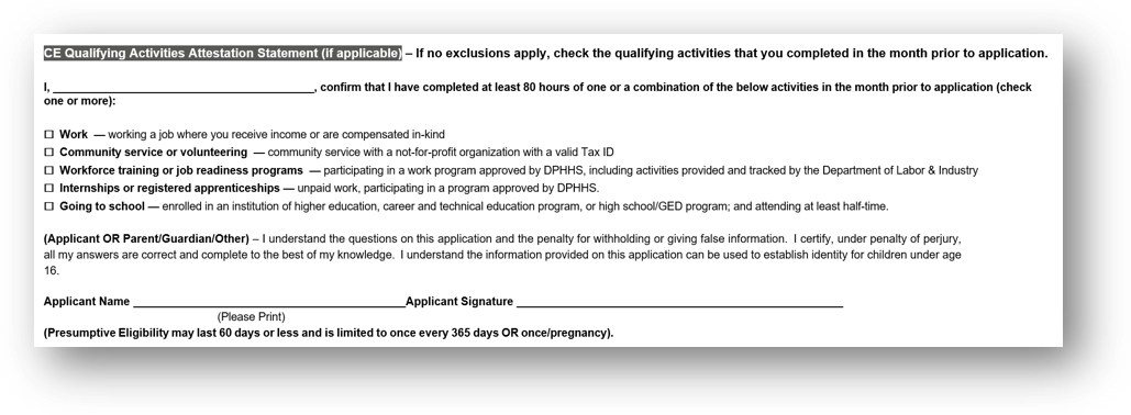 CE Requirements Attestation and Applicant Signature